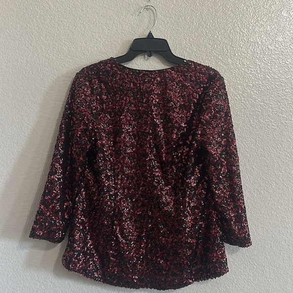 ALEX EVENINGS Burgundy/Black 3/4 Sleeve Sequin Jacket Size M - Picture 3 of 5